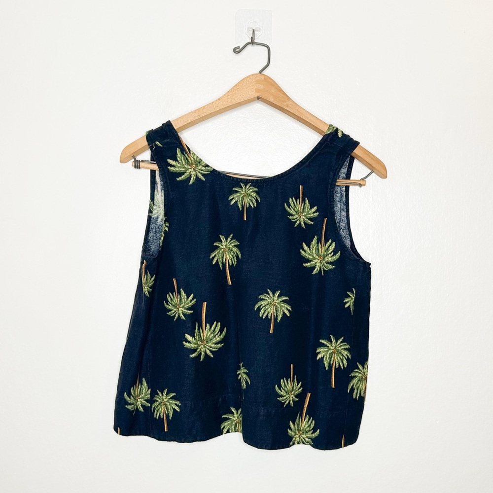 Ann‎ Taylor LOFT Tropical Palm Tree Print Linen Blend Tank Top Small S - Picture 2 of 6